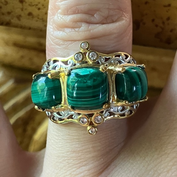 Natural Malachite Sterling Silver Ring Size 6 - Picture 1 of 10